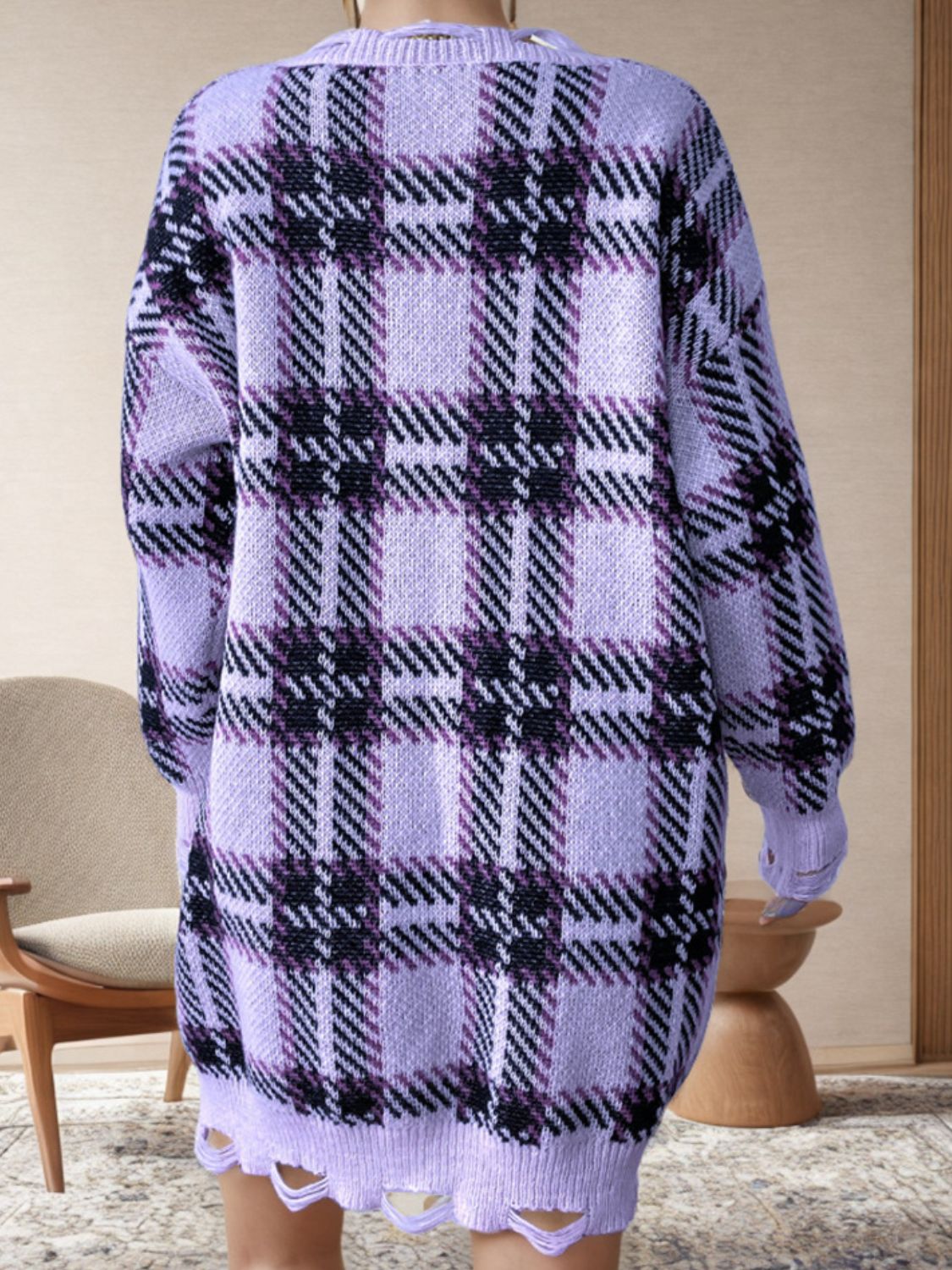 PREORDER: Lydia Distressed Plaid V-Neck Long Sleeve Sweater Dress Royal Blue / One Size PREORDER: Lydia Distressed Plaid V-Neck Long Sleeve Sweater Dress Royal Blue / One Size