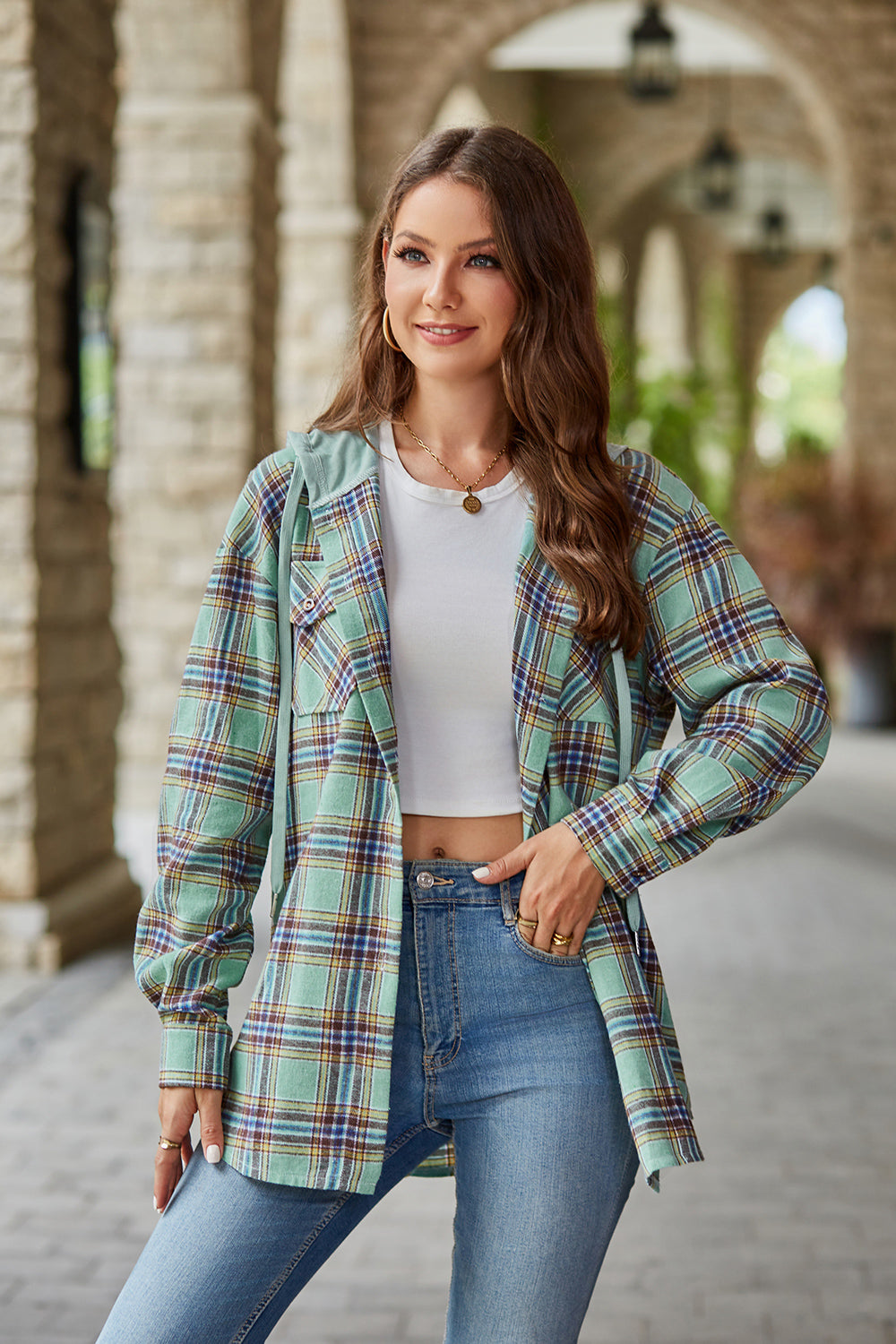 PREORDER: Mandy Plaid Long Sleeve Hooded Jacket