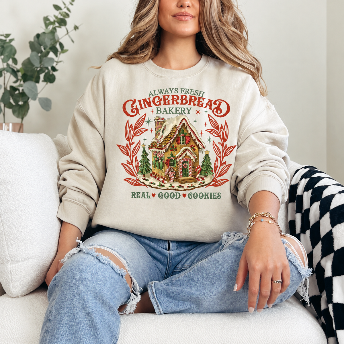 Gingerbread Bakery House Graphic — Ivory Crewneck