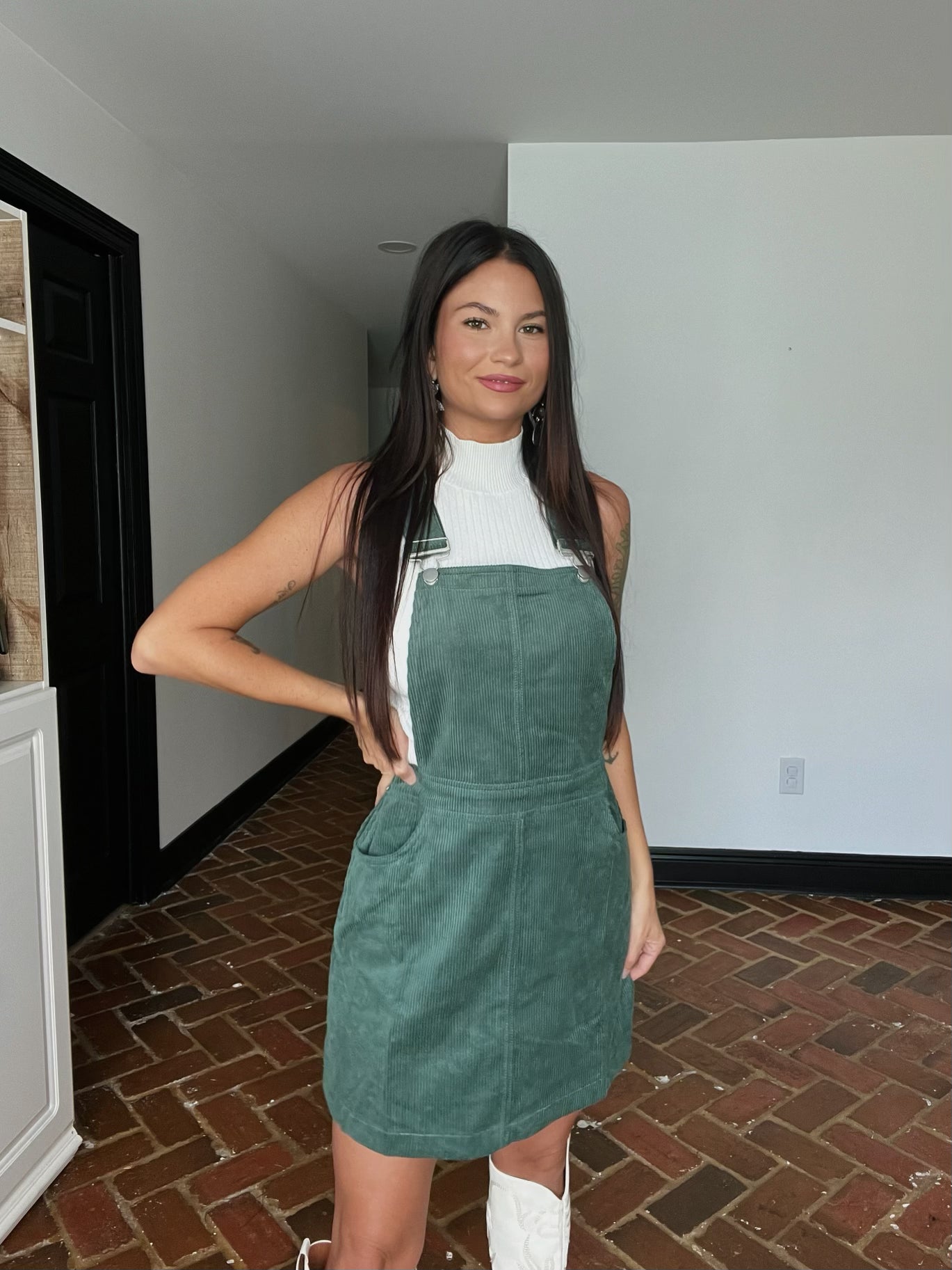 Get The Trend Corduroy Overall Dress- Gray Green