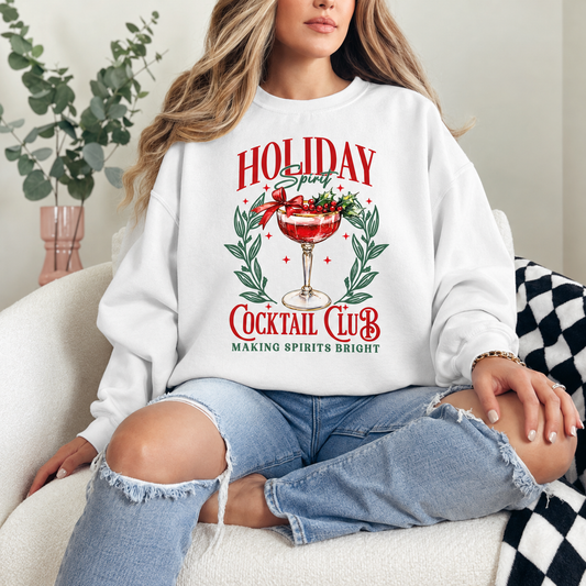 Holiday Spirit Cocktail Club Graphic — White Crewneck