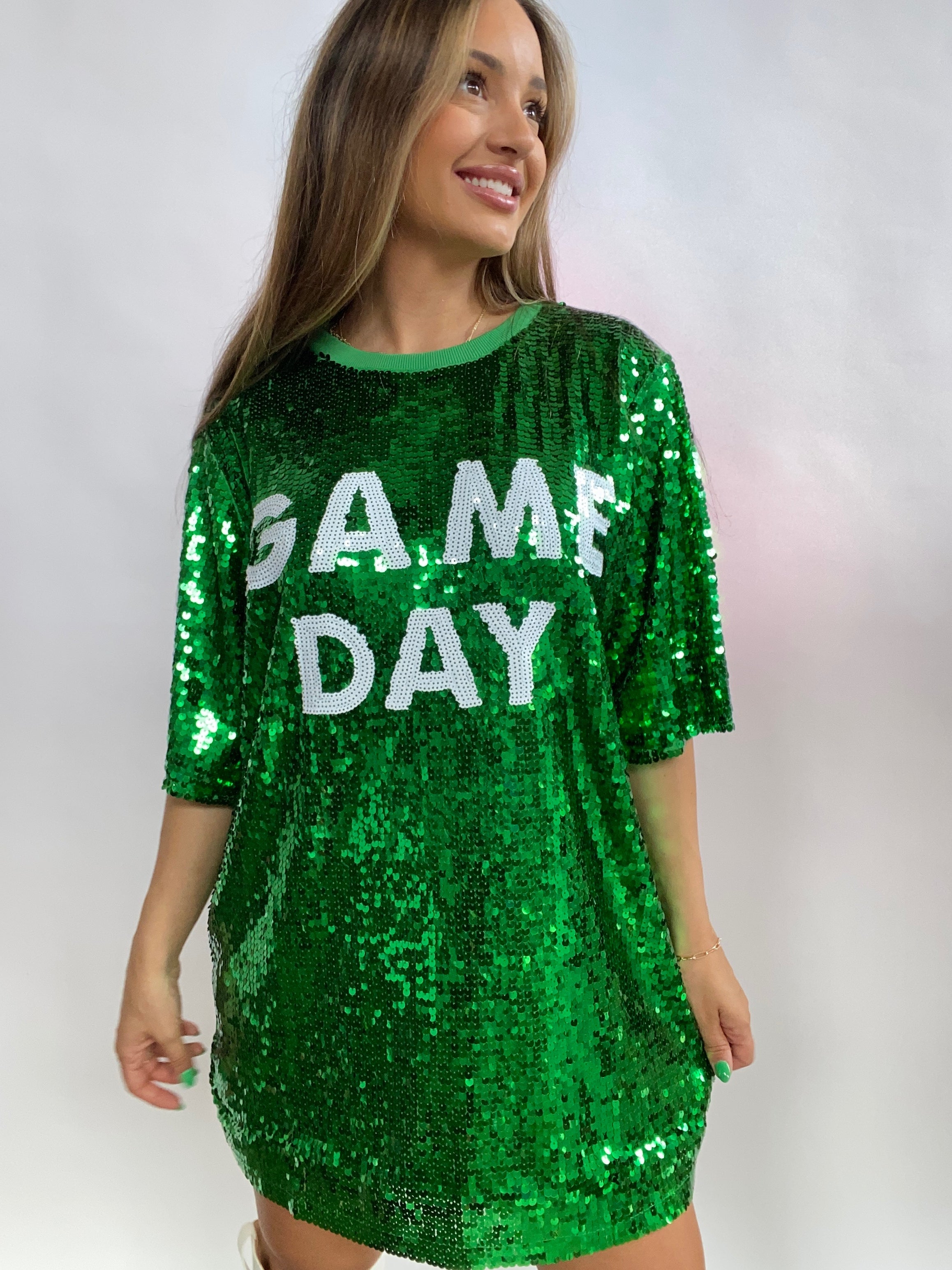 Game Day Sequin Dress - Green and White