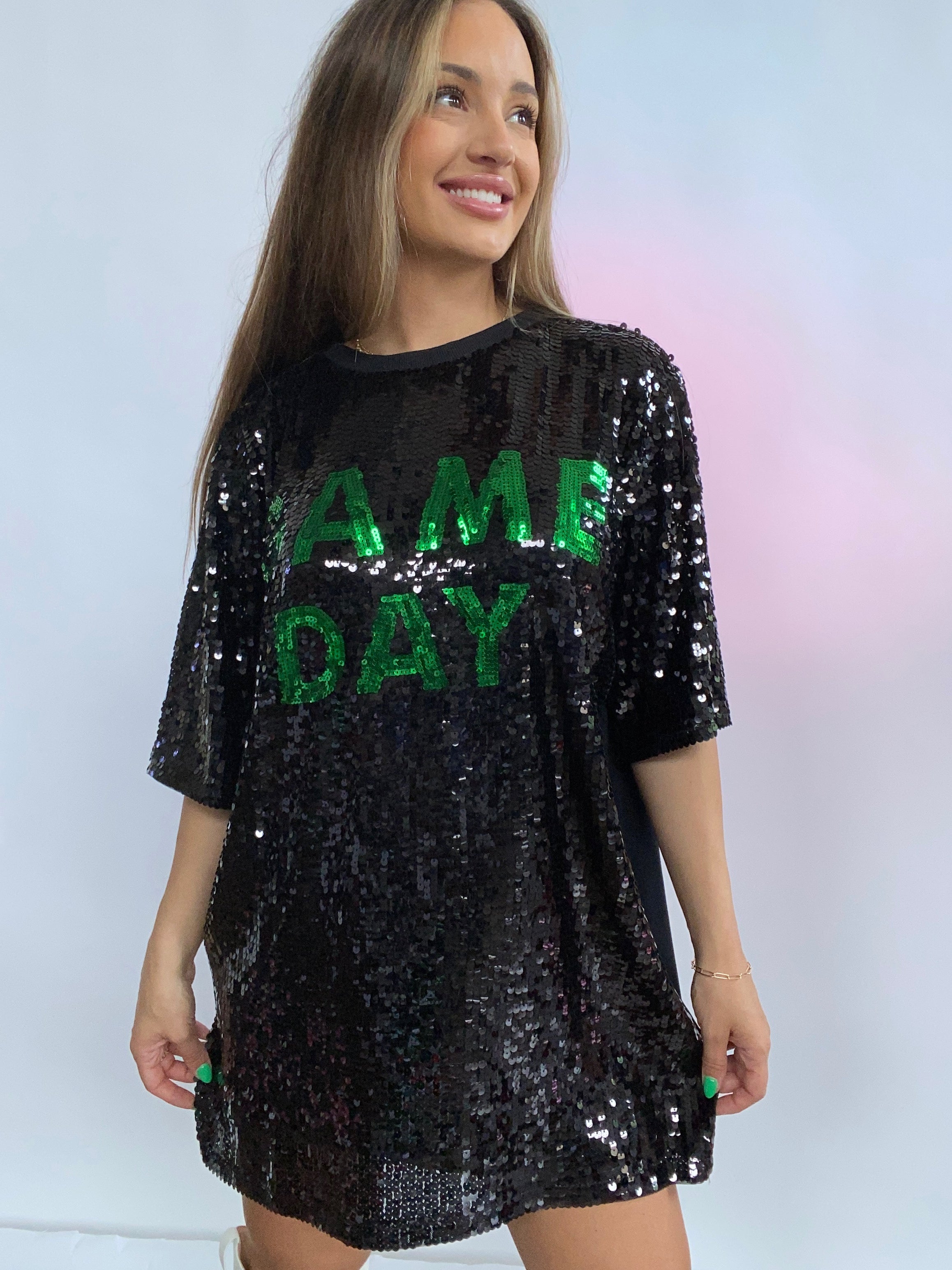 Game Day Sequin Dress - Black and Green
