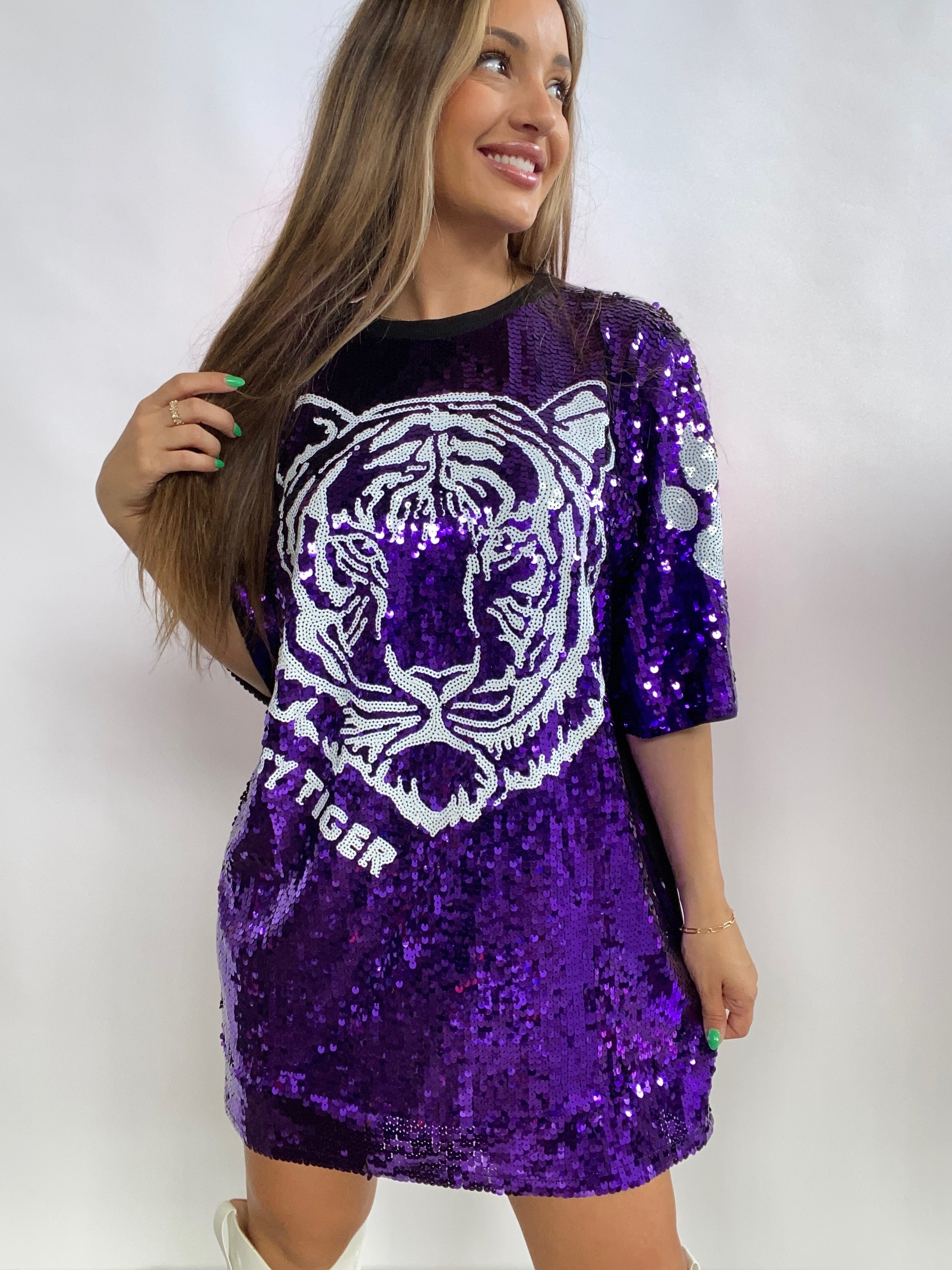 Tiger Sequin Dress- Purple