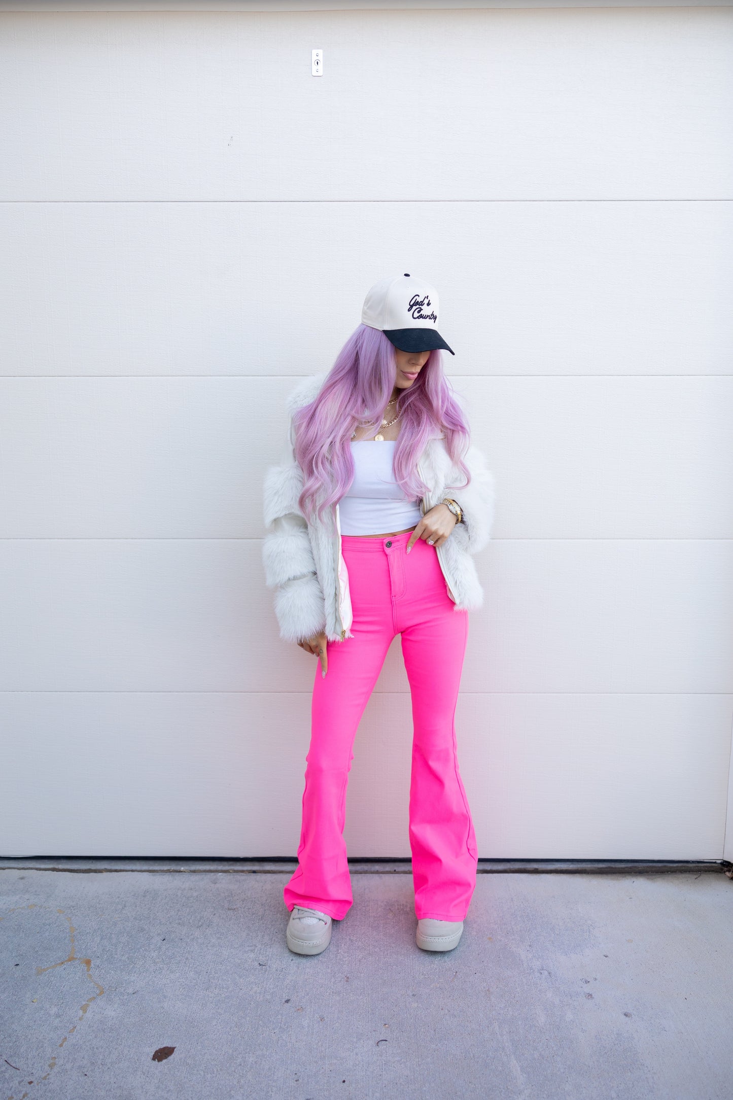 Fiona High Waisted Bell Bottom Flare Jeans - Pink