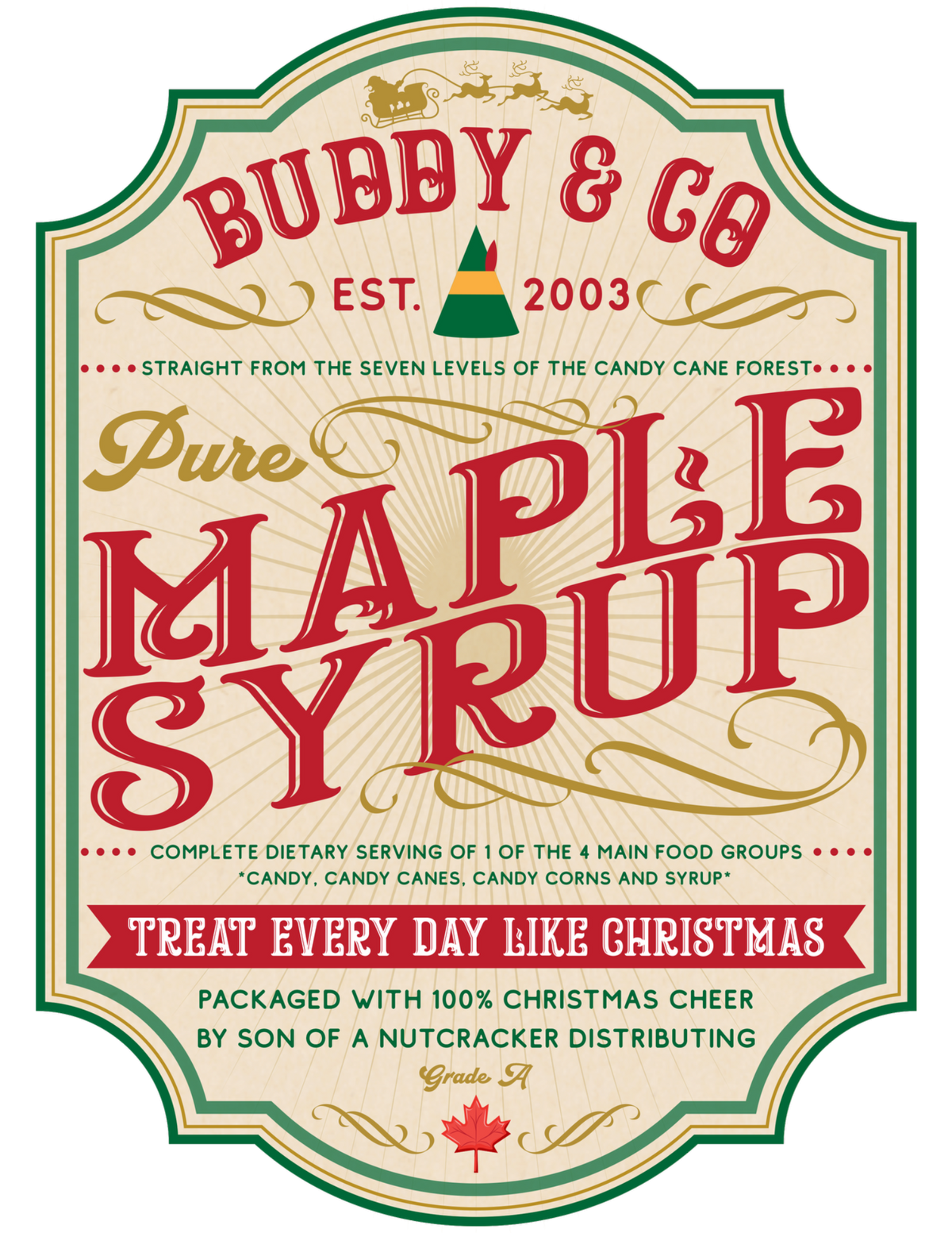 Exact Buddy & Co Pure Maple Syrup vintage holiday label artwork