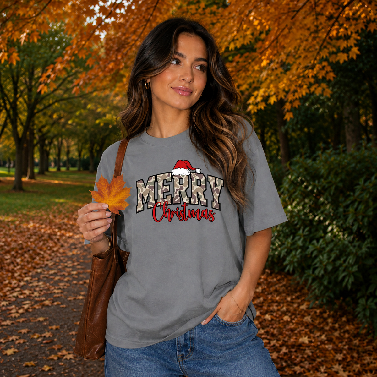 Merry Christmas Camo Graphic — Grey T-Shirt