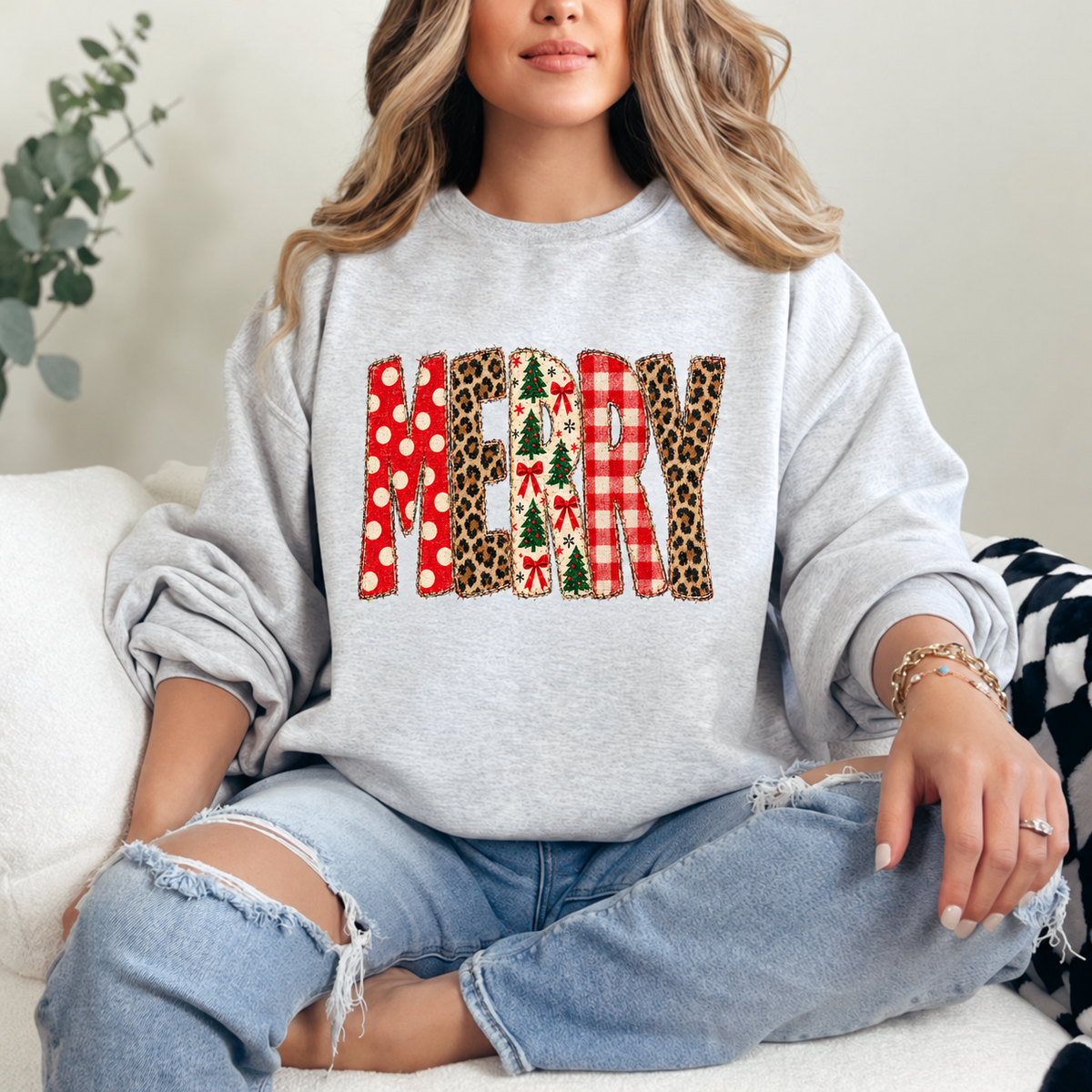Merry Patchwork Crewneck — Ash