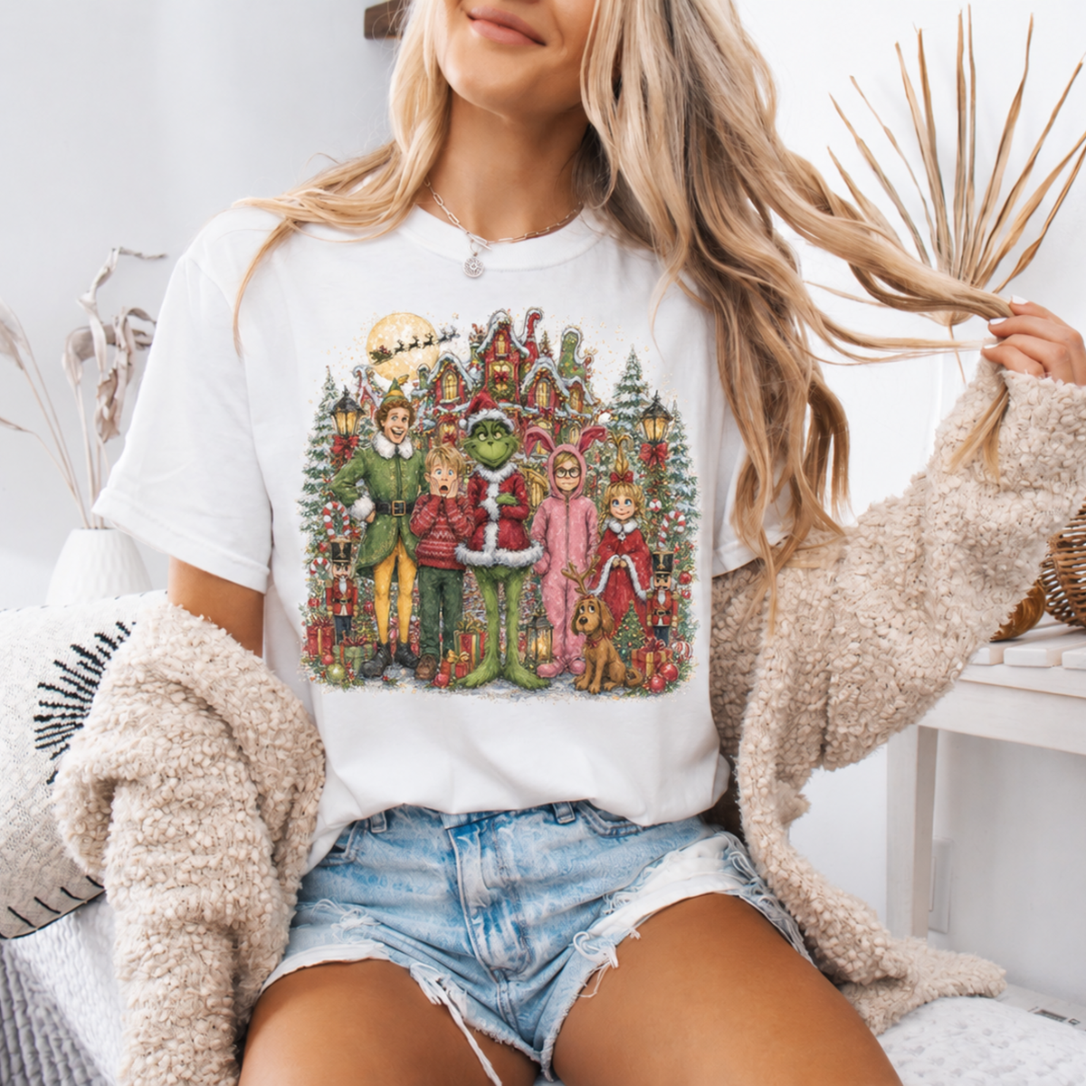 Christmas Mischief Crew Graphic on White T-shirt