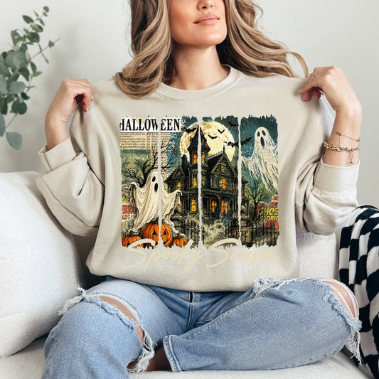 Moonlit Manor Halloween Graphic — Sand Crewneck