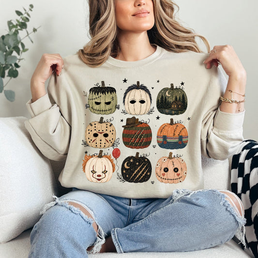 Pumpkin Villains Graphic — Sand Crewneck