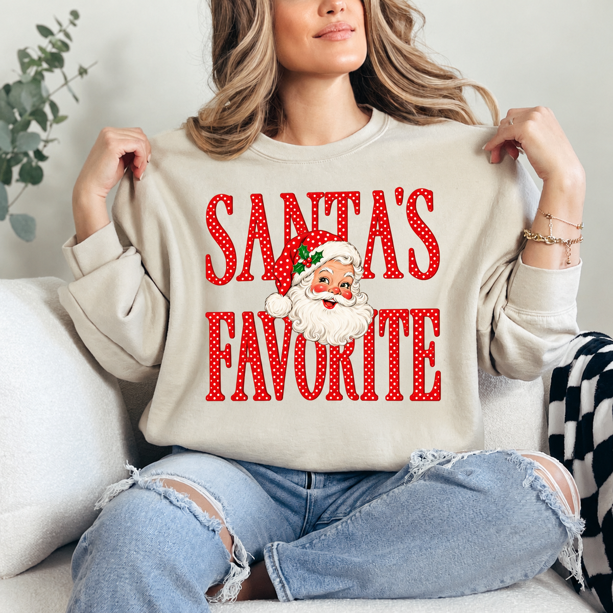 Santa's Favorite Polka Dot Crewneck — Sand
