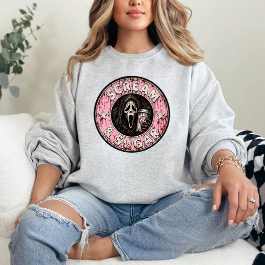 Scream & Sugar Graphic - Ash/Heather Grey Crewneck on model
