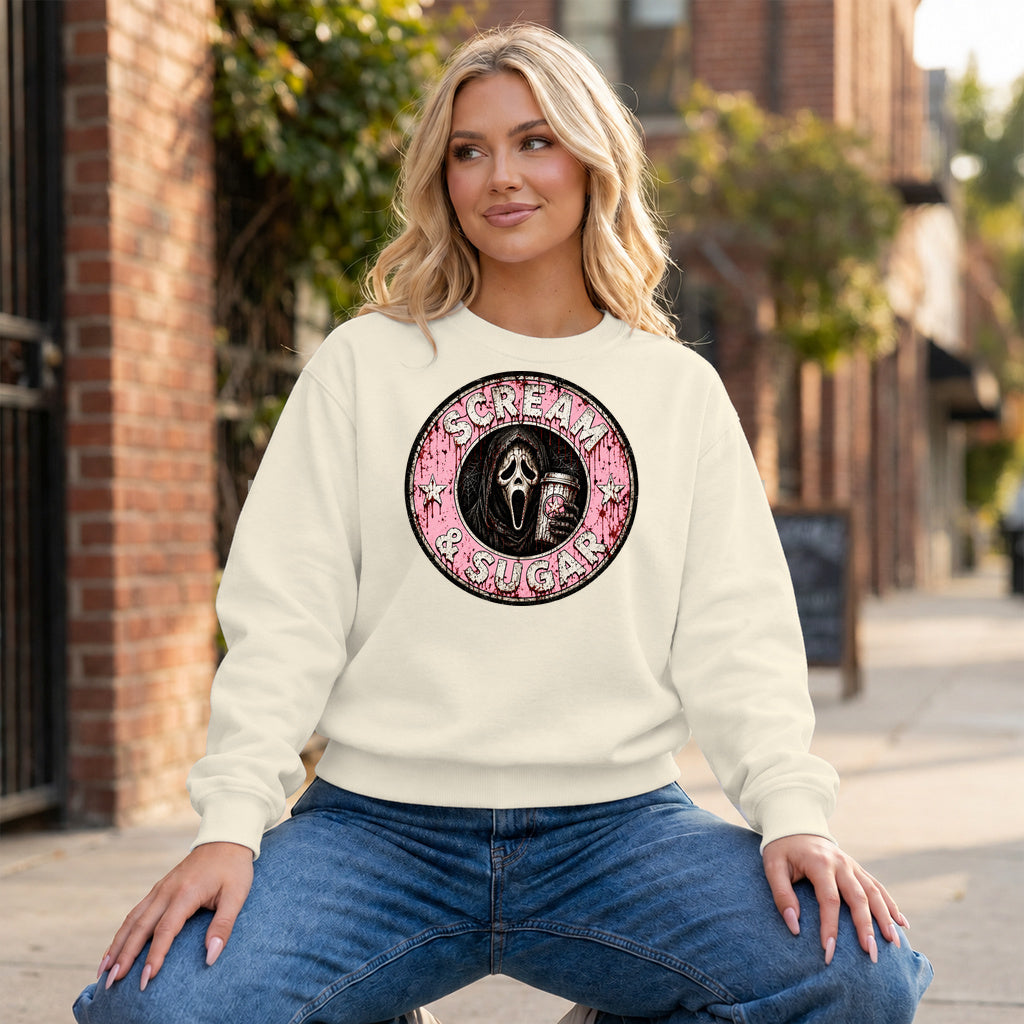 Scream & Sugar Graphic - Ivory Crewneck on model
