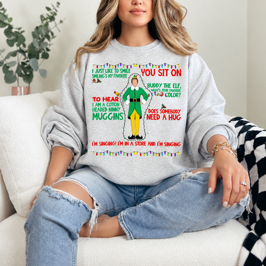 Son of a Nutcracker Quote Collage Graphic — Ash Heather Grey Crewneck