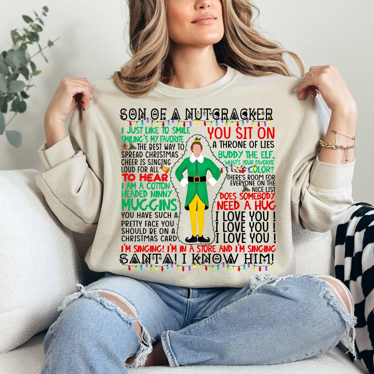 Son of a Nutcracker Quote Collage Graphic — Sand Crewneck