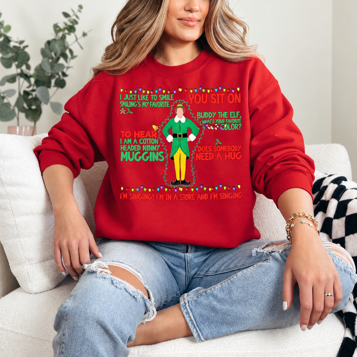 Son of a Nutcracker Quote Collage Graphic — Red Crewneck