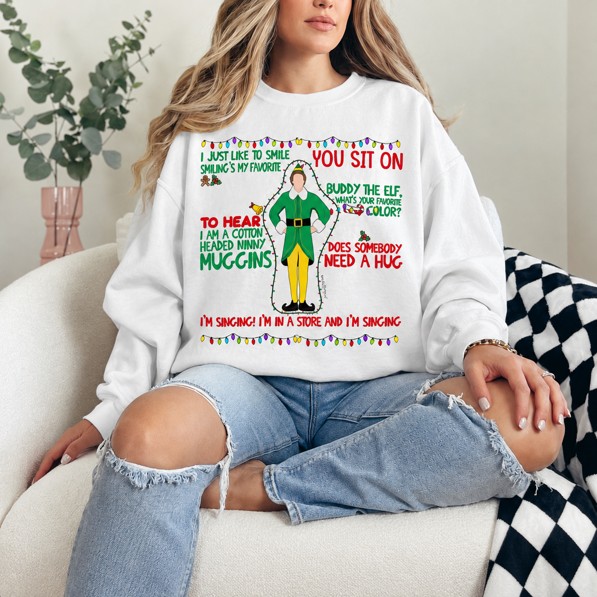 Son of a Nutcracker Quote Collage Graphic — White Crewneck