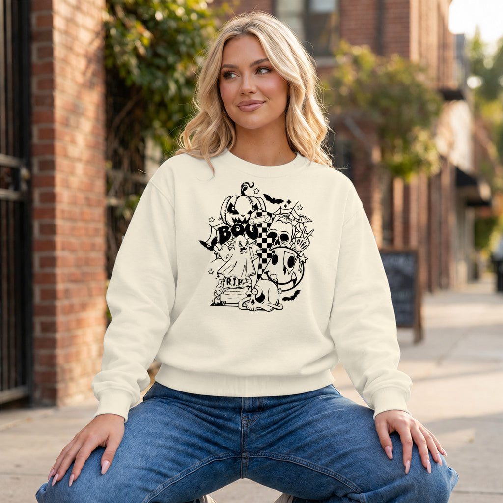 The Haunted Edit Graphic - Ivory Crewneck on model