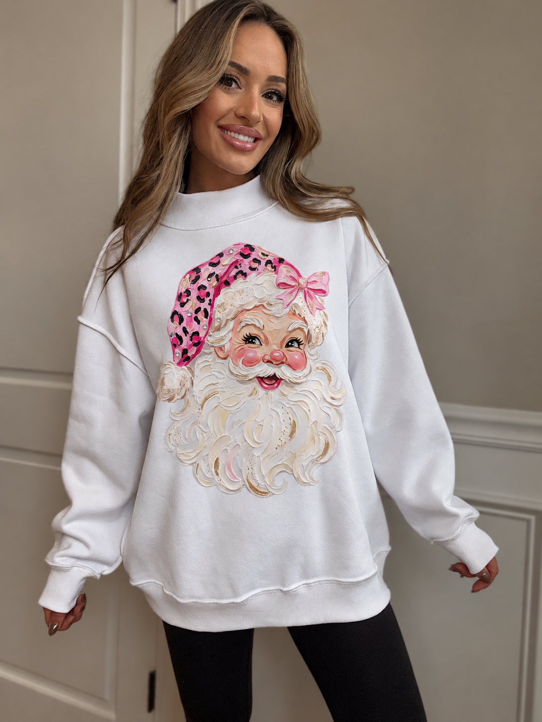 Tilly pink leopard santa — white, digital print mockup