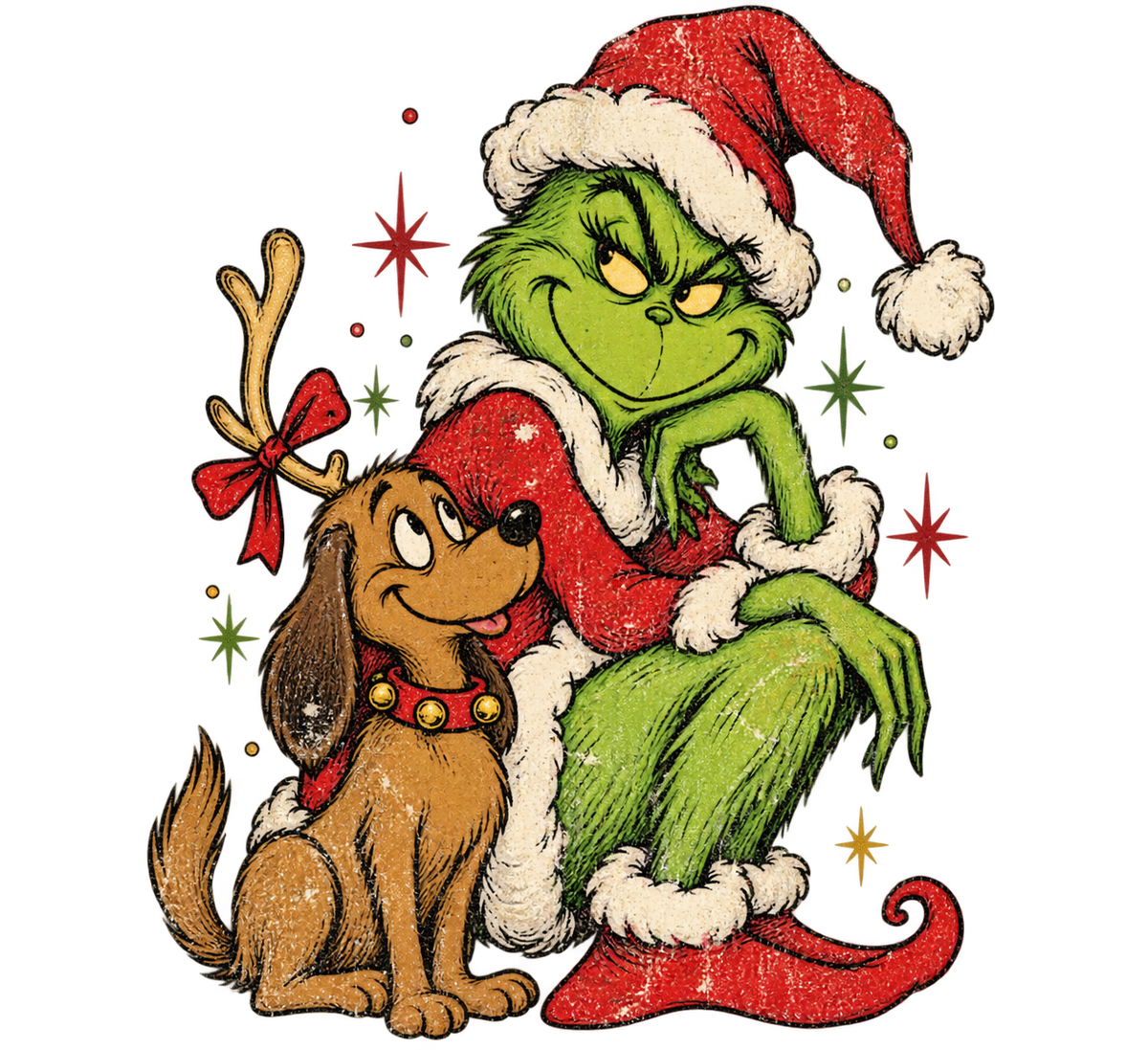 Vintage Grinch & Max Christmas Graphic original artwork