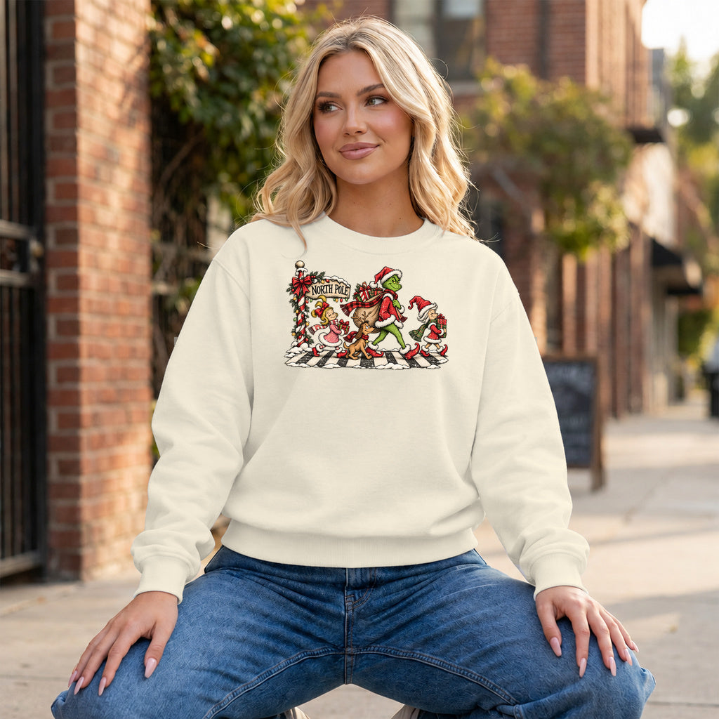 Whoville Christmas Parade Graphic - Ivory Crewneck on model