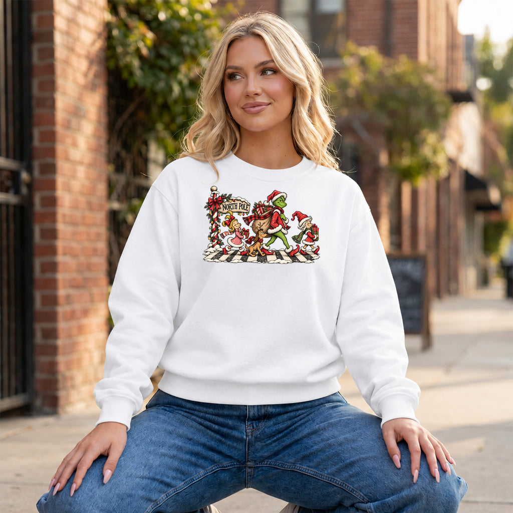 Whoville Christmas Parade Graphic - White Crewneck on model