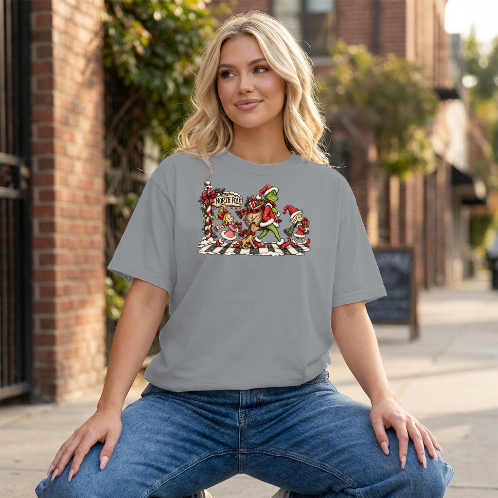 Whoville Christmas Parade Graphic - Grey T-Shirt on model