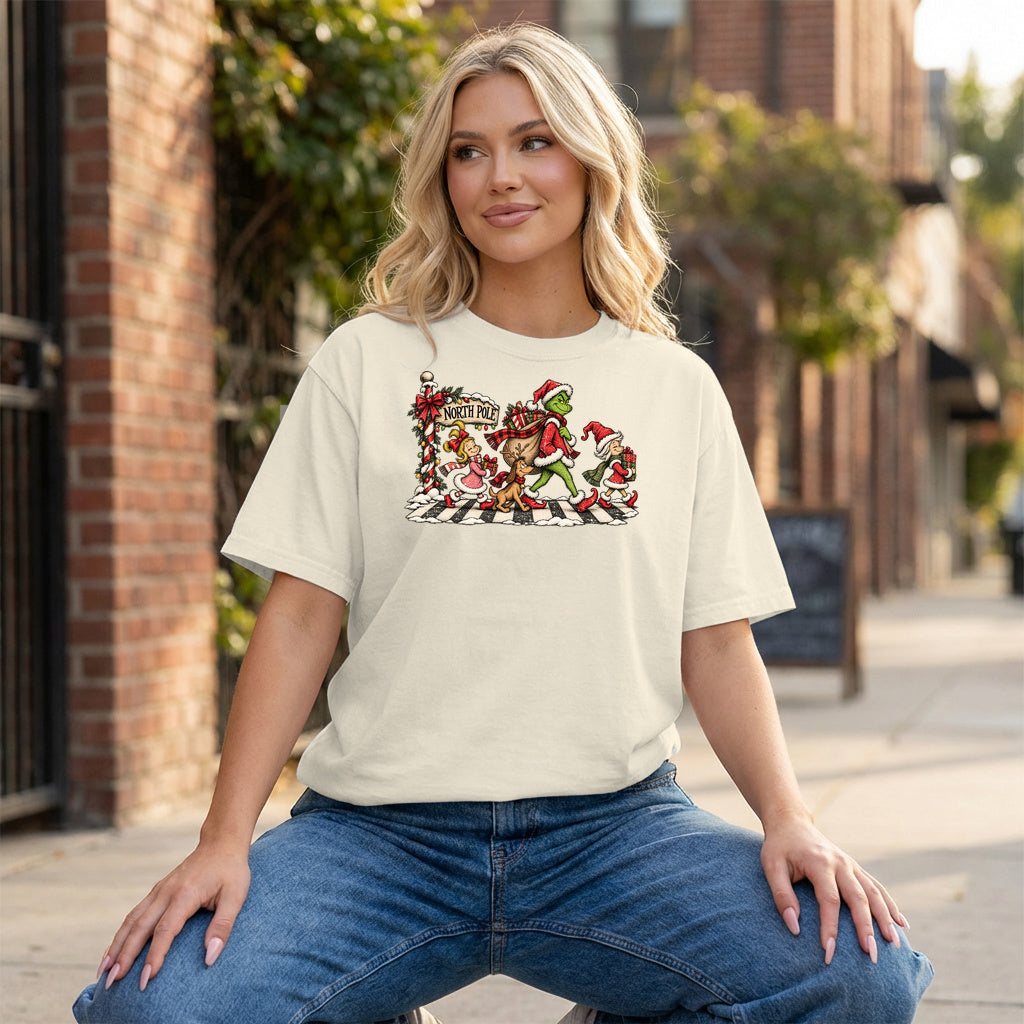 Whoville Christmas Parade Graphic - Ivory T-Shirt on model