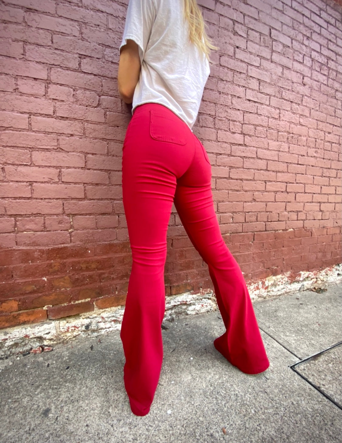 Fiona High Waisted Bell Bottom Flare Jeans - Red
