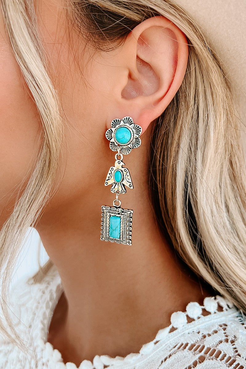 Silver and Turquoise Bird Dangle Earrings