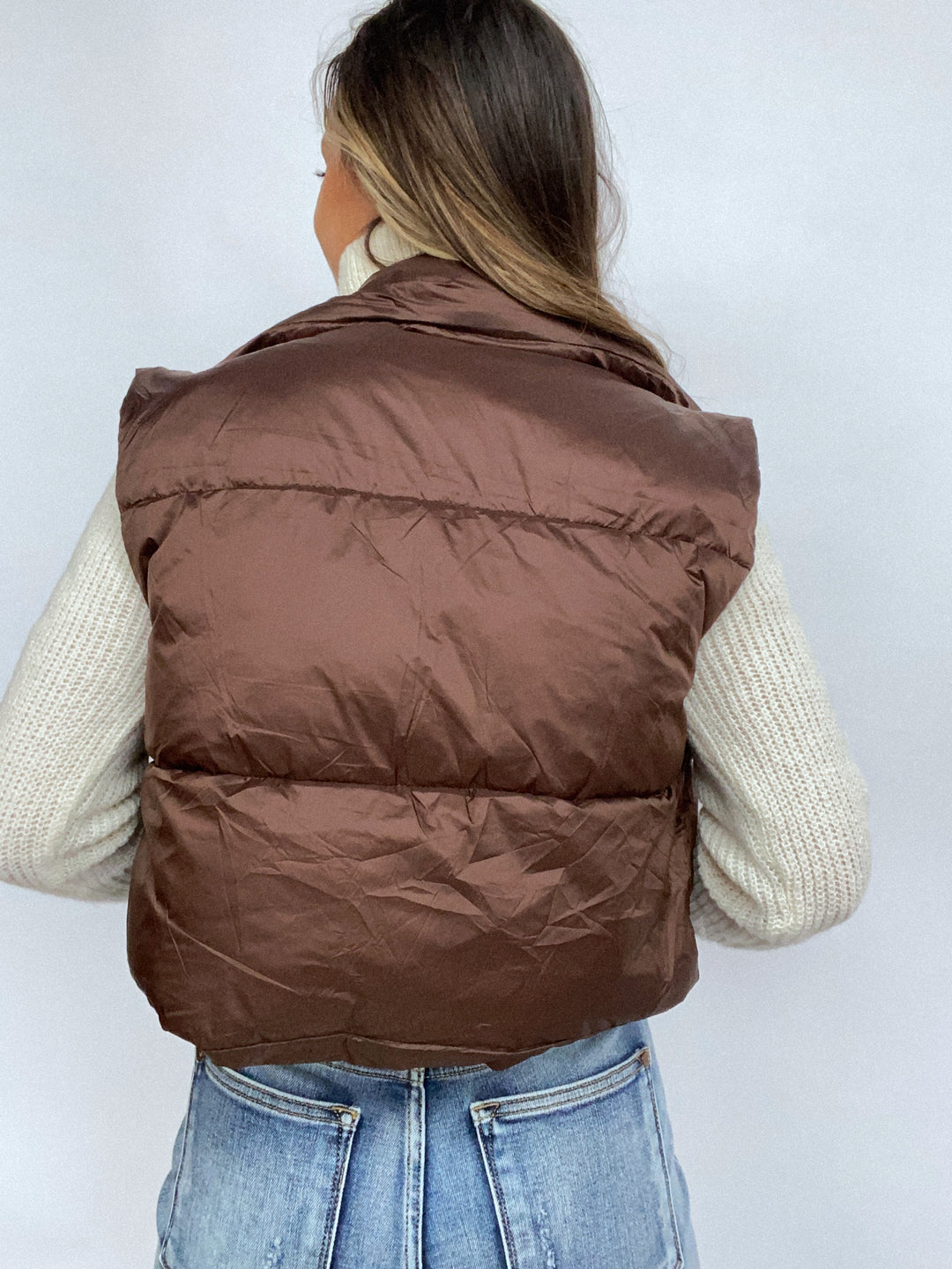 Instant Confidence Crop Puffer Vest - Pale Brown **RESTOCK COMING**
