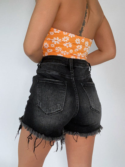 Lindsey Asymmetrical Distressed Shorts - Black