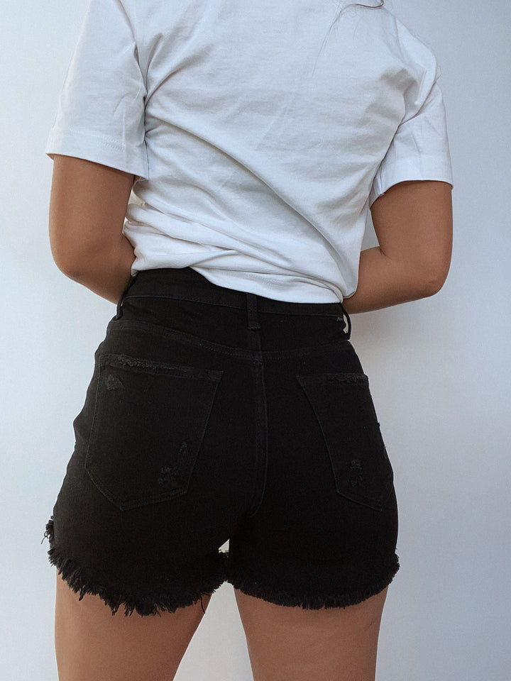 Riley Rhinestone Denim Shorts - Black