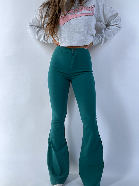 Fiona High Waisted Bell Bottom Flare Jeans - Teal