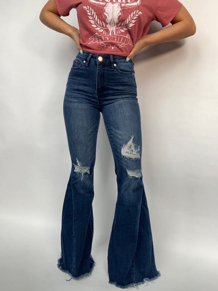 Everly Distressed Denim Flares