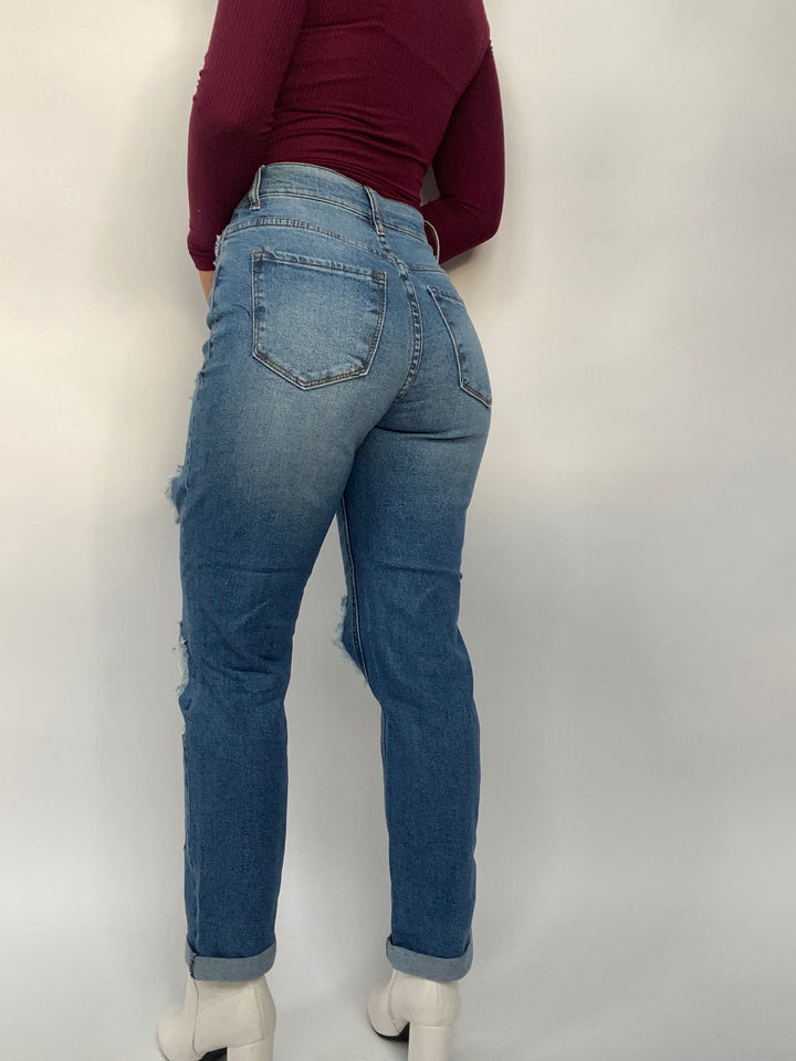 Lindsey Distressed Boyfriend Jeans- Medium Stone