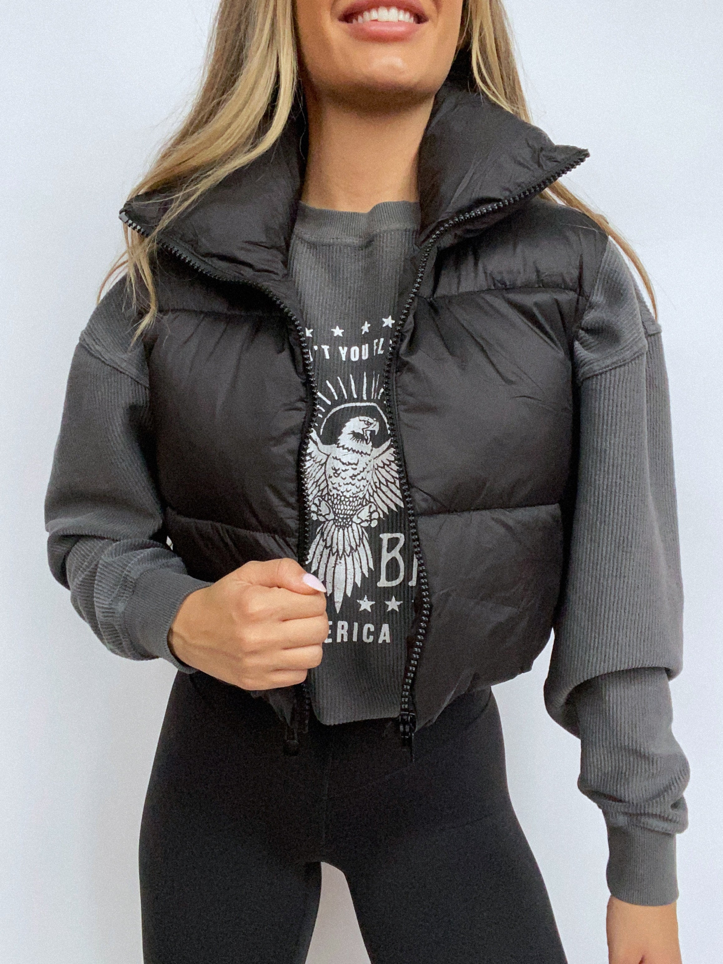 Brie Black Cropped Puffer Vest