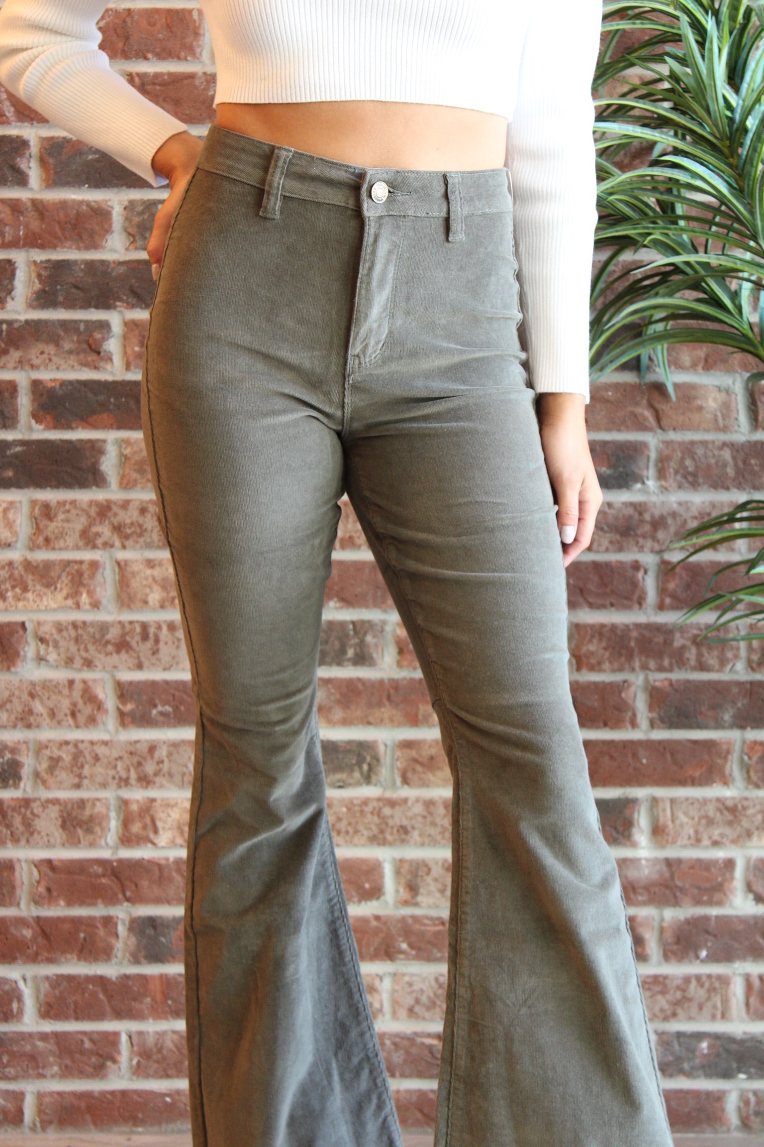 Autumn Bliss Corduroy Flare Pants- Olive