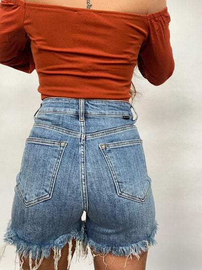 On The Go Risen Distressed Shorts- Medium Wash