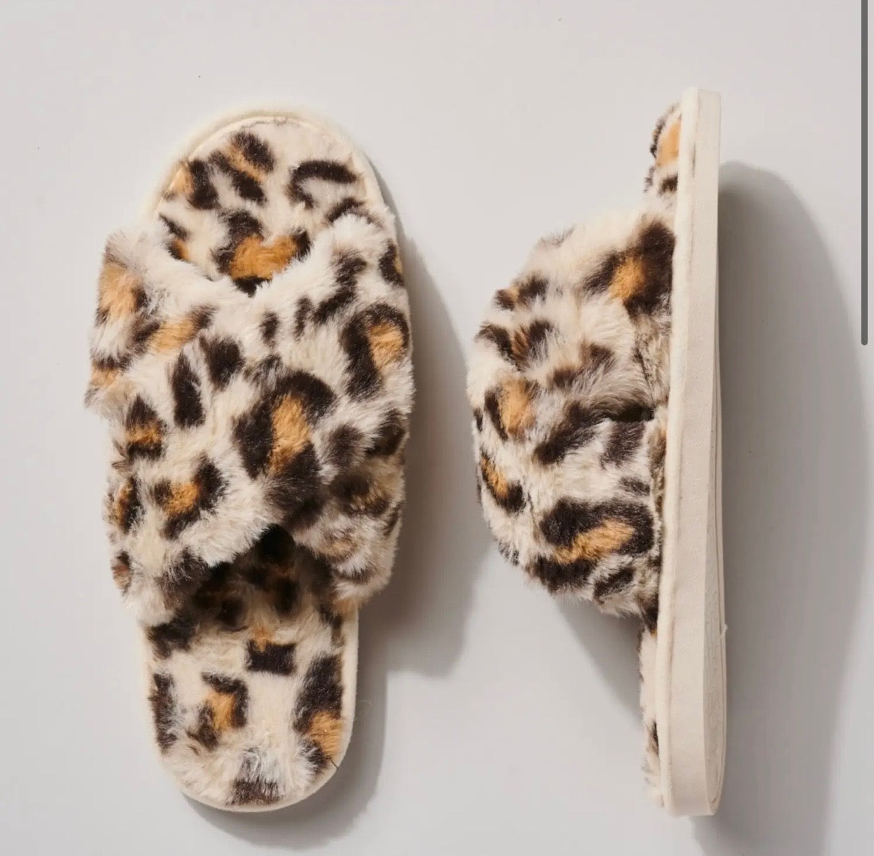 Leopard Print Criss Cross Slippers- Ivory